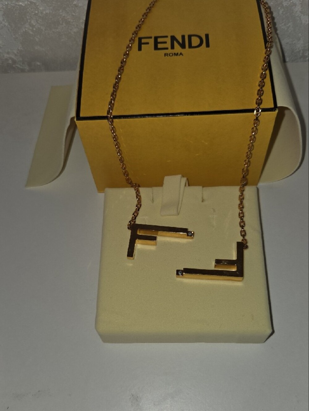 Fendi Gold Tone Double-F Logo Pendant Necklace In The Box - Picture 6 of 12